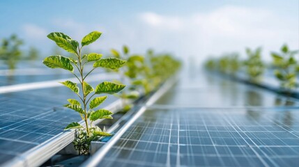 Fototapeta premium plant growing from solar panels