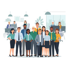Diverse group of business professionals standing together in a modern office a team of employees vector illustration