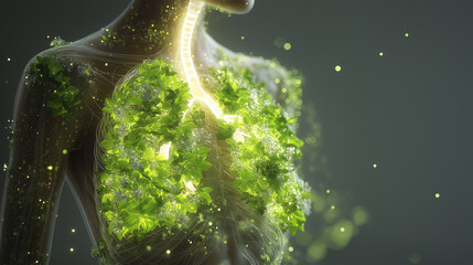Healthy lungs made of green plants symbolizing clean breathing and natural healing