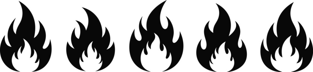 Fire icons vector set. collection of simple flame symbols for hazard, heat, energy, warning signs.