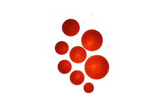 Red blood cell like spheres creating abstract biological cluster on transparent background