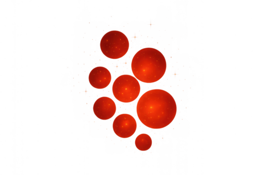 Red blood cell like spheres creating abstract biological cluster on transparent background