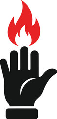 Black hand icon with a vibrant red flame symbolizing energy, danger, passion, or spiritual power.