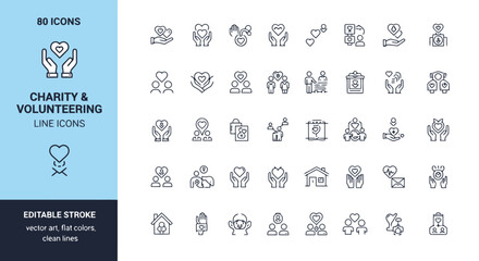 Charity and Volunteering Line Icons Set