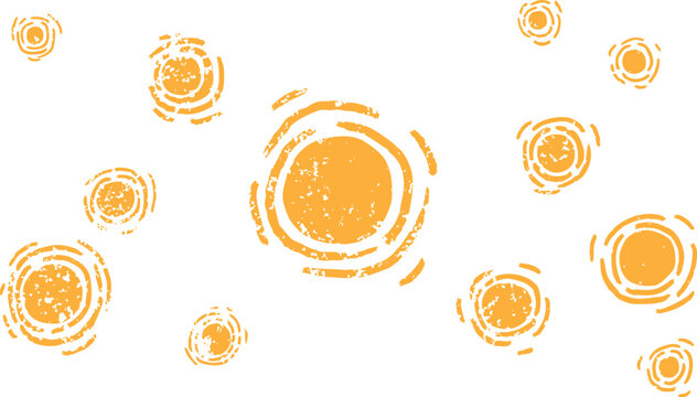 Textured Hand Drawn Yellow Pattern of Abstract Sun Symbols In Vector Set