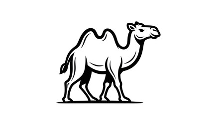Monochrome Illustration of a Majestic Camel Standing Tall in the Desert.