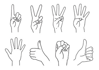黒線画のハンドサイン 数字 じゃんけん