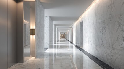 Obraz premium Elegant Marble Hallway with Modern Design and Soft Lighting