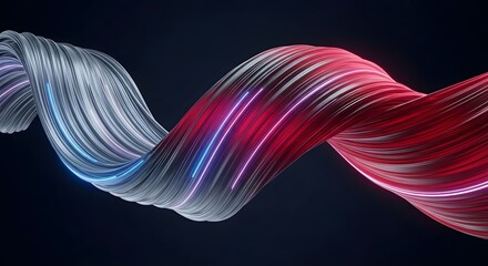 Abstract Flowing Swirl: Glowing Blue and Red Lines on Dynamic Shape