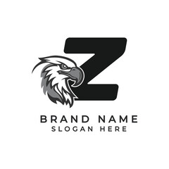 Letter Z Logo Concept with Eagle face. Alphabet Z Falcon Icon
