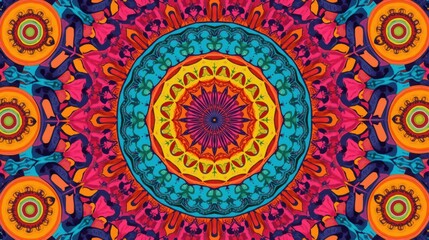 Vibrant kaleidoscope pattern with geometric and floral elements
