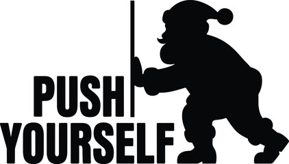 Black silhouette of Santa pushing text claus christmas