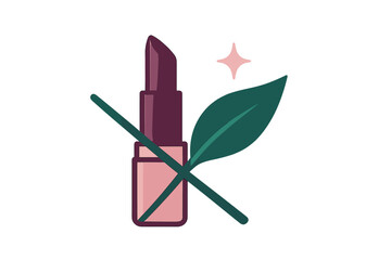 Prohibition symbol showing a lipstick and botanical leaf crossed out for restricted beauty products