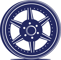Obraz premium Stylized Blue Wheel Rim Illustration with Six Spokes and Detailed Circular Design
