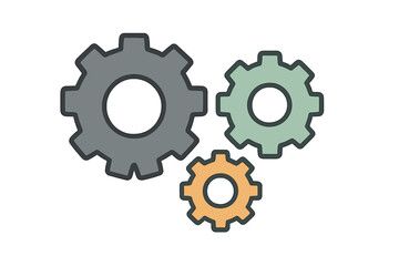Three interlocking mechanical gears symbolizing settings and industrial teamwork