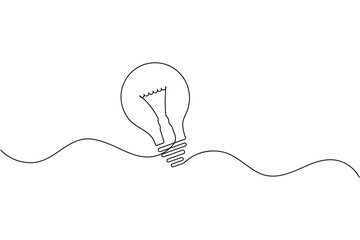 Simple light bulb outline continuous one line drawing on white background
