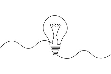Light bulb icon continuous one line drawing minimalist outline vector illustration
