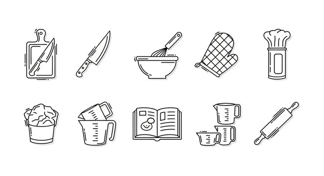 Baking ingredients illustration preparing a delicious recipe with kitchen utensils for cookbooks  culinary blogs showcasing baking preparation.
