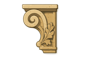 Detailed architectural corbel with classical scroll and acanthus leaf ornamentation carved in aged stone texture © Andrei