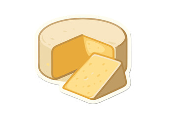 Whole round cheese wheel with a wedge cut out showing the yellow interior and holes