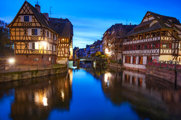 Petite France in Strasbourg France at night la Venise in Strasbourg