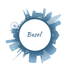Basel skyline with colorful buildings. Circular style. Stock vector illustration
