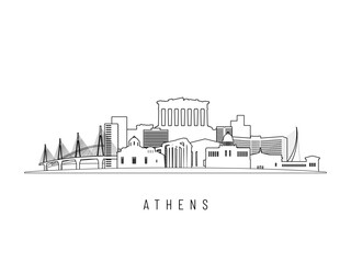 Detailed Athens skyline vector illustration. Athens buildings in line art style, perfect for modern designs.