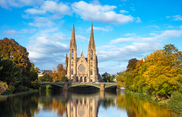 Eglise Saint-Paul&rsquo;s church and the view of the river Ill in France 