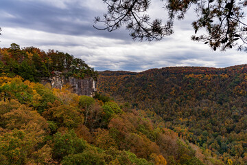 Fototapeta premium Autumn View from a Cliff Overlooking a Colorful Valley