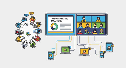 Dynamic hybrid meeting solutions for modern business teams, collaboration and connection with remote workers, engaging team meetings using technology