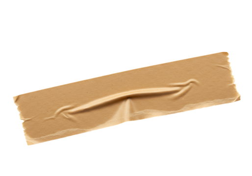 A single piece of crumpled brown adhesive tape with torn edges on a black background providing a versatile design element