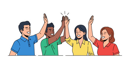 Energetic team celebrating success with a high five, showcasing unity, collaboration, and a shared sense of achievement in a modern business environment