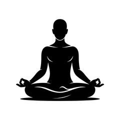 Serene black silhouette of a person meditating in lotus pose, embodying inner peace and mindfulness for wellness and relaxation concepts.