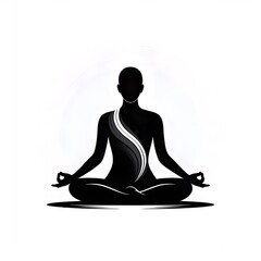 Serene silhouette meditating in lotus pose, seeking inner peace and mindfulness for wellness and spiritual growth