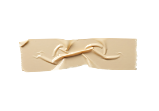 A wrinkled piece of cream-colored adhesive tape presents an interesting textured element on transparant
