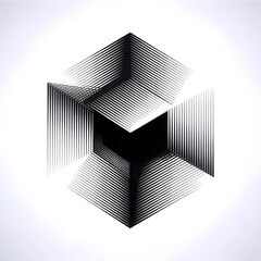 Abstract geometric illusion creates depth and intrigue with striking black and white line art, perfect for modern design projects.