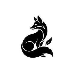 Elegant black fox silhouette with flowing lines and leaves, perfect for branding or nature-inspired designs, evoking cleverness and wild beauty.