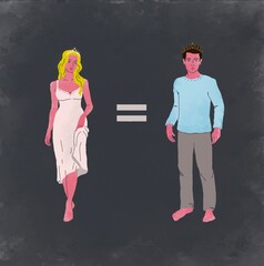 Gender Equality Concept — Man and Woman as Equals, Modern Symbolic Illustration