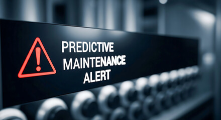 Red warning alert on dark panel predictive maintenance alert