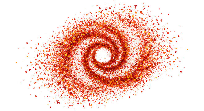 Dynamic crimson orange particle spiral transparant background creating an abstract energetic cosmic vortex of light and motion