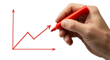 Visualizing strategic business growth through dynamic data representation with a vibrant marker on transparant