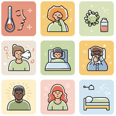 Fototapeta premium A set of icons showing health problems and stress.