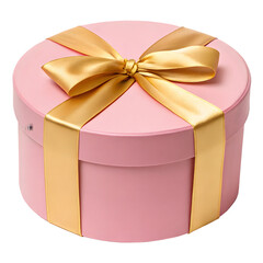 Pink gift box with golden ribbon isolated on transparent background for present