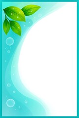 Abstract blue background with green leaves and light effects