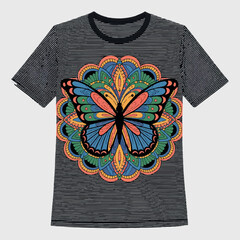  colorful butterfly mandala arts isolated on black and white t shirt