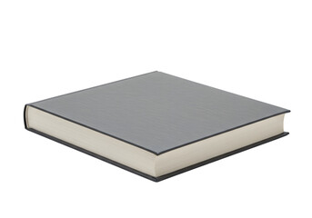 Closed hardcover book with a plain gray textured cover isolated on a white background