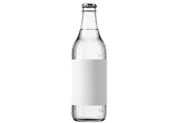 Isolated Clear Glass Beverage Bottle with Blank White Label and Condensation, Perfect for Product Branding Mockups