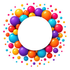 Colorful balloons forming a circular frame around a transparent background