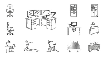 home office setup ergonomic workspace with treadmill and exercise bike for work-life balance promoting health and productivity at home