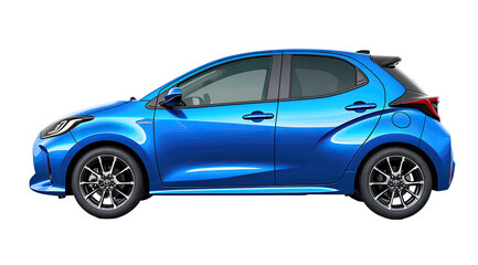 Naklejka premium Side view of a vibrant blue hatchback car
